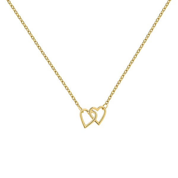 9K gold united hearts pendant necklace, J05033-02,hi-res