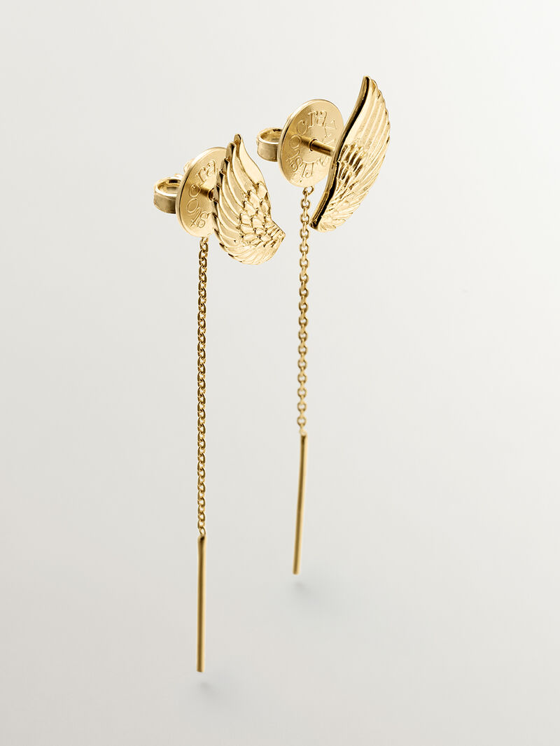 Long 925 silver earrings bathed in 18K yellow gold with wings image number 2