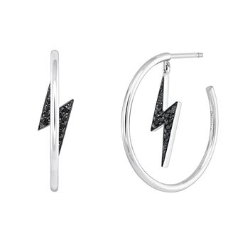 Silver spinel hoop earrings with lightning bolt , J03631-01-BSN,hi-res