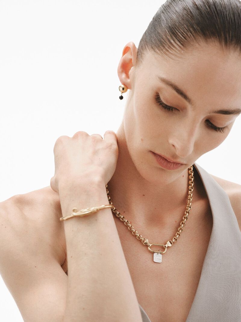 Rigid Silver Bracelet 925 Bañada in 18k yellow gold with bamboo and chameleon texture image number 5