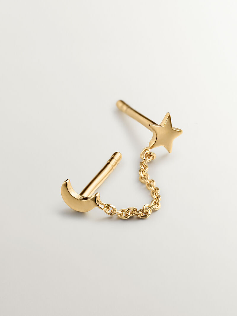 925 Silver Climber Earring plated in 18K yellow gold with moon and star. image number 2