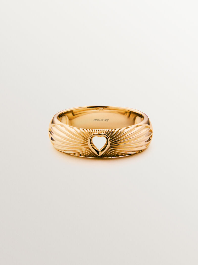 18K yellow gold plated 925 silver ring with heart and guilloché texture image number 2