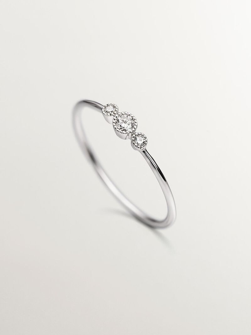 9K white gold trilogy ring with diamonds 0.097 cts. image number 4