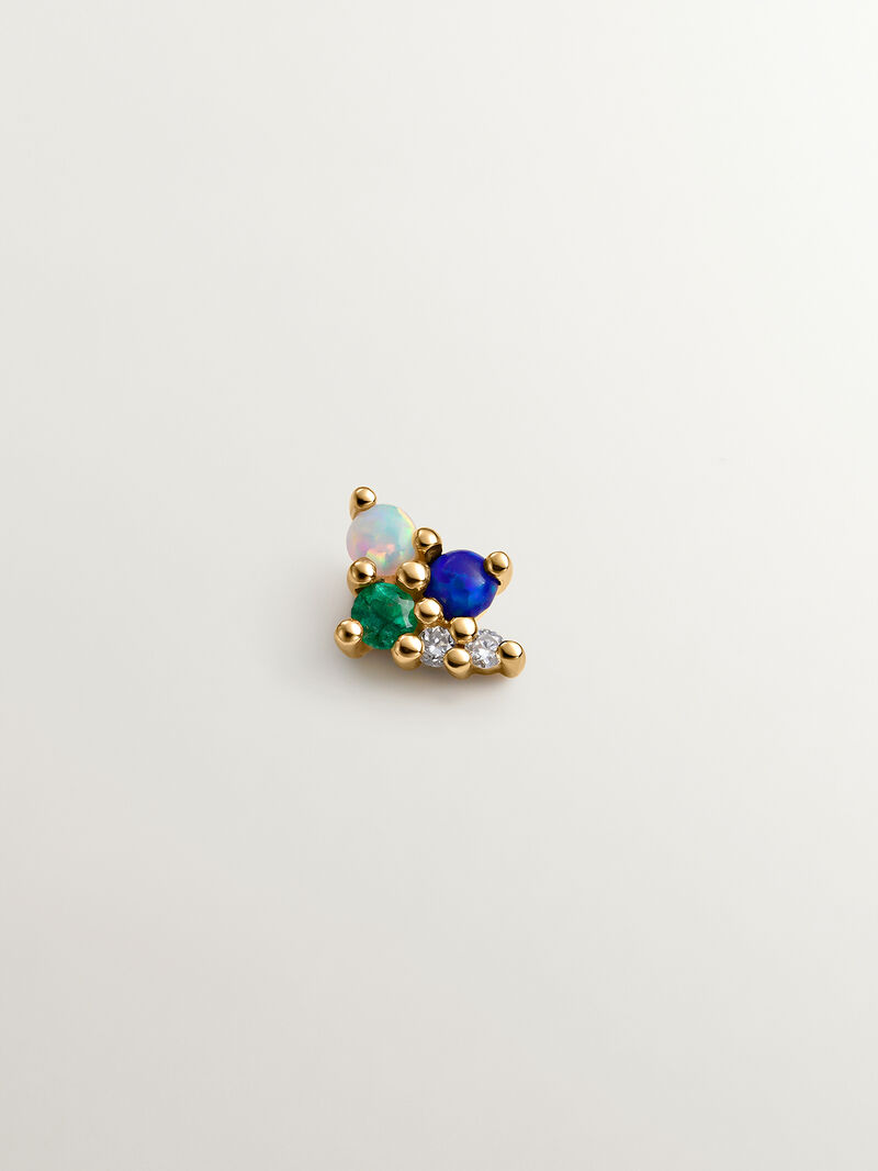 18K yellow gold piercing with opals, emerald and diamond. image number 0