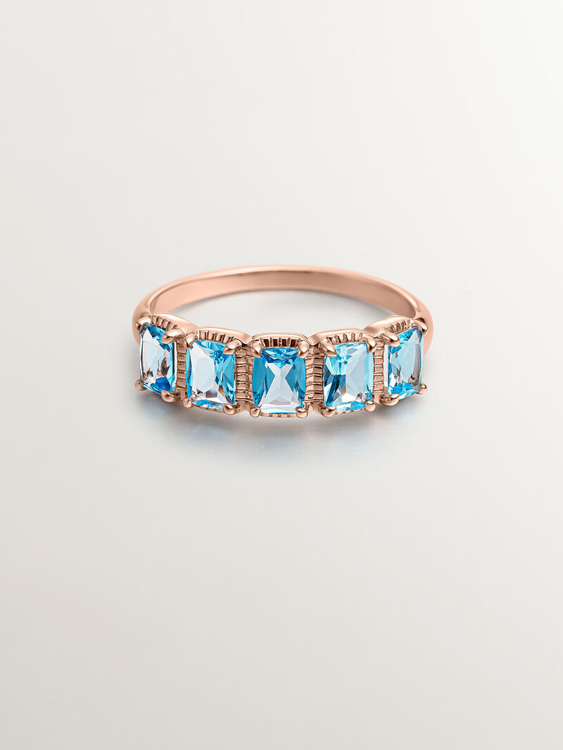 931 Silver ring coated in 18K rose gold with Swiss blue topaz. image number 4