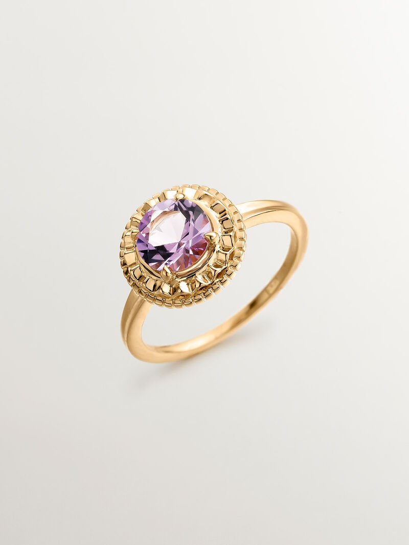 925 Silver ring bathed in 18K yellow gold with pink amethyst image number 0