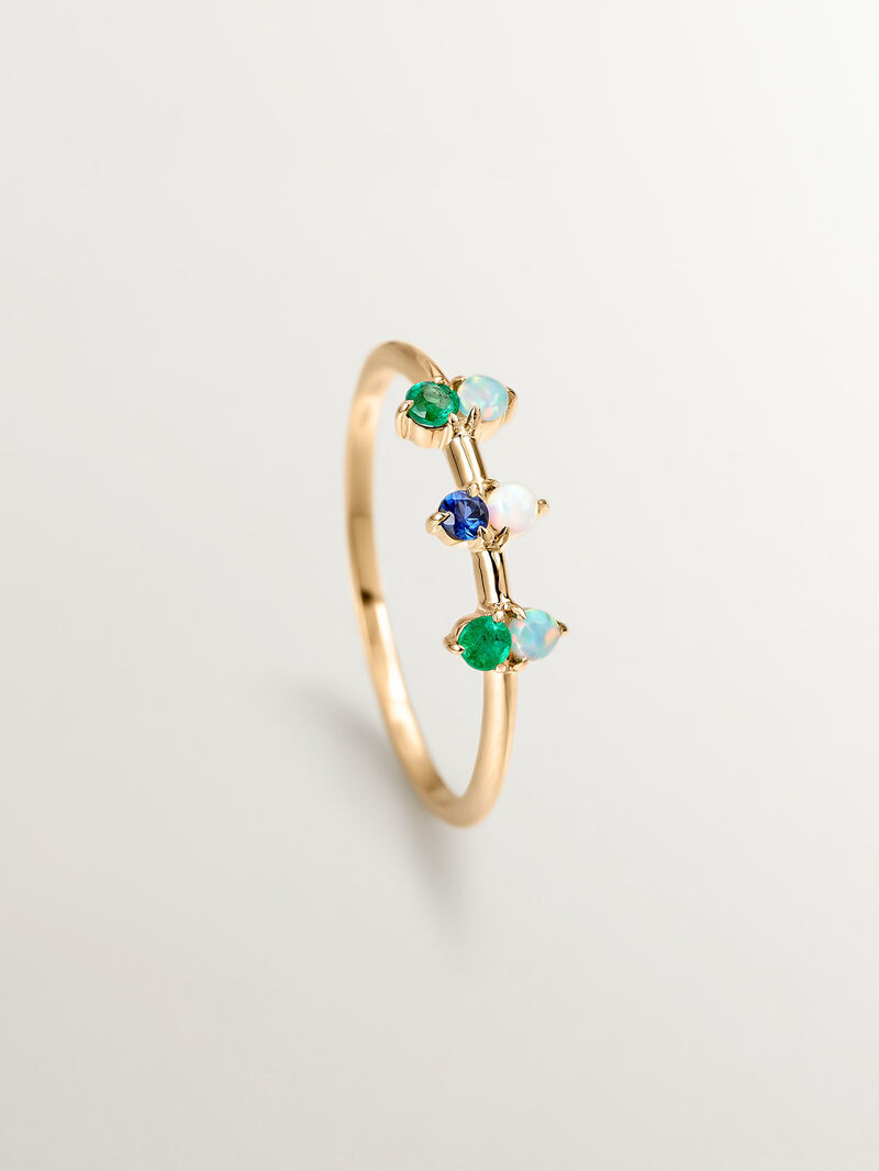 18K yellow gold ring with blue opal and white diamonds. image number 4