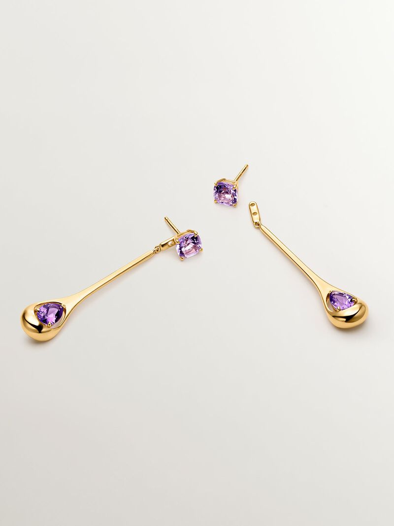 Long 925 silver earrings with pink and purple amethysts image number 2