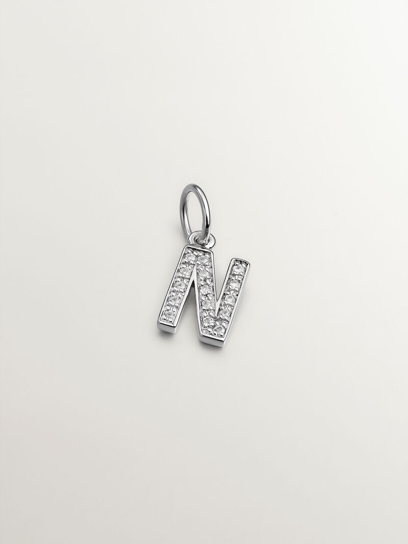 925 Silver Charm with White Topaz Initial N image number 0