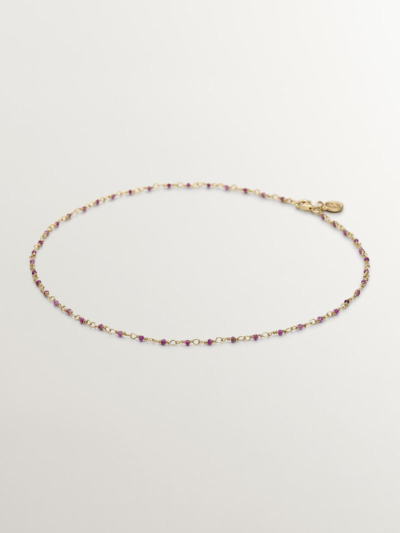 925 Silver chain bathed in 18K yellow gold with pink ruby beads. image number 0