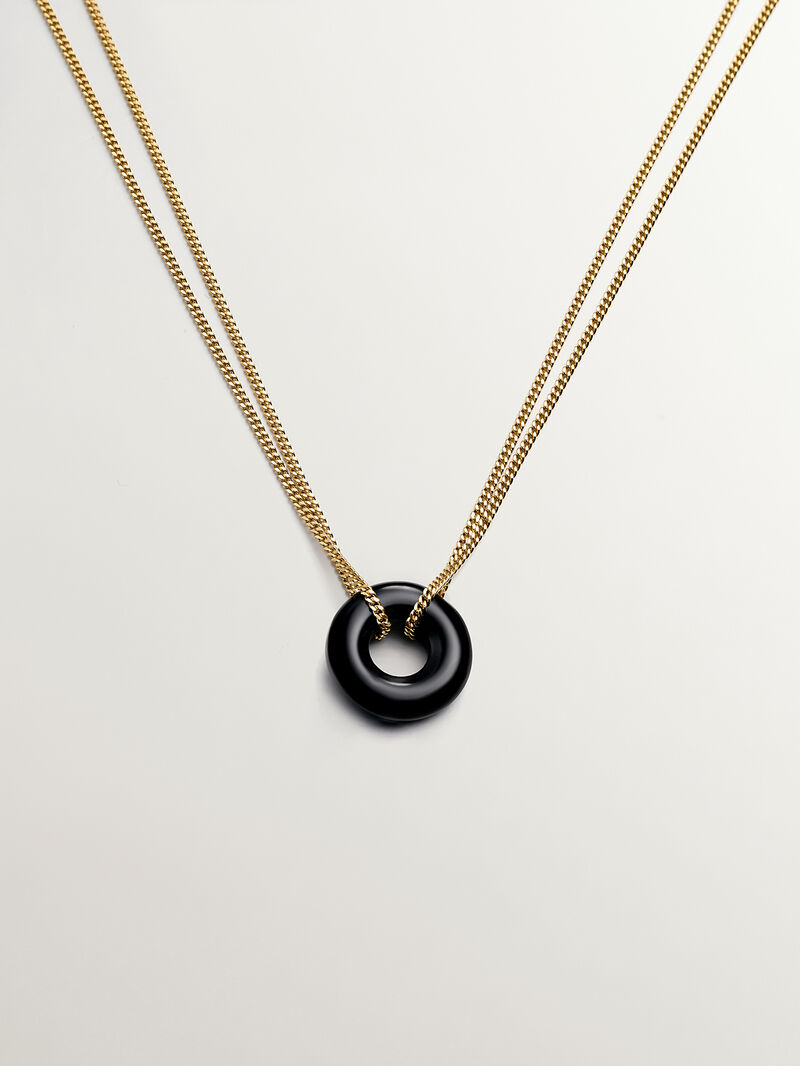 18K yellow gold plated 925 silver necklace with black onyx image number 0