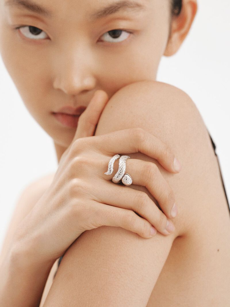 Wide 925 silver ring in the shape of a snake. image number 1