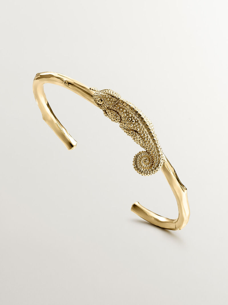 Rigid Silver Bracelet 925 Bañada in 18k yellow gold with bamboo and chameleon texture image number 2