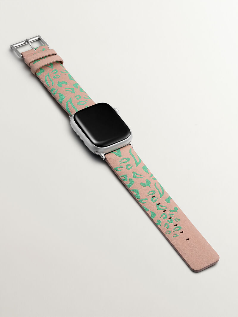 Leather Apple Watch band with pink and green animal print image number 0