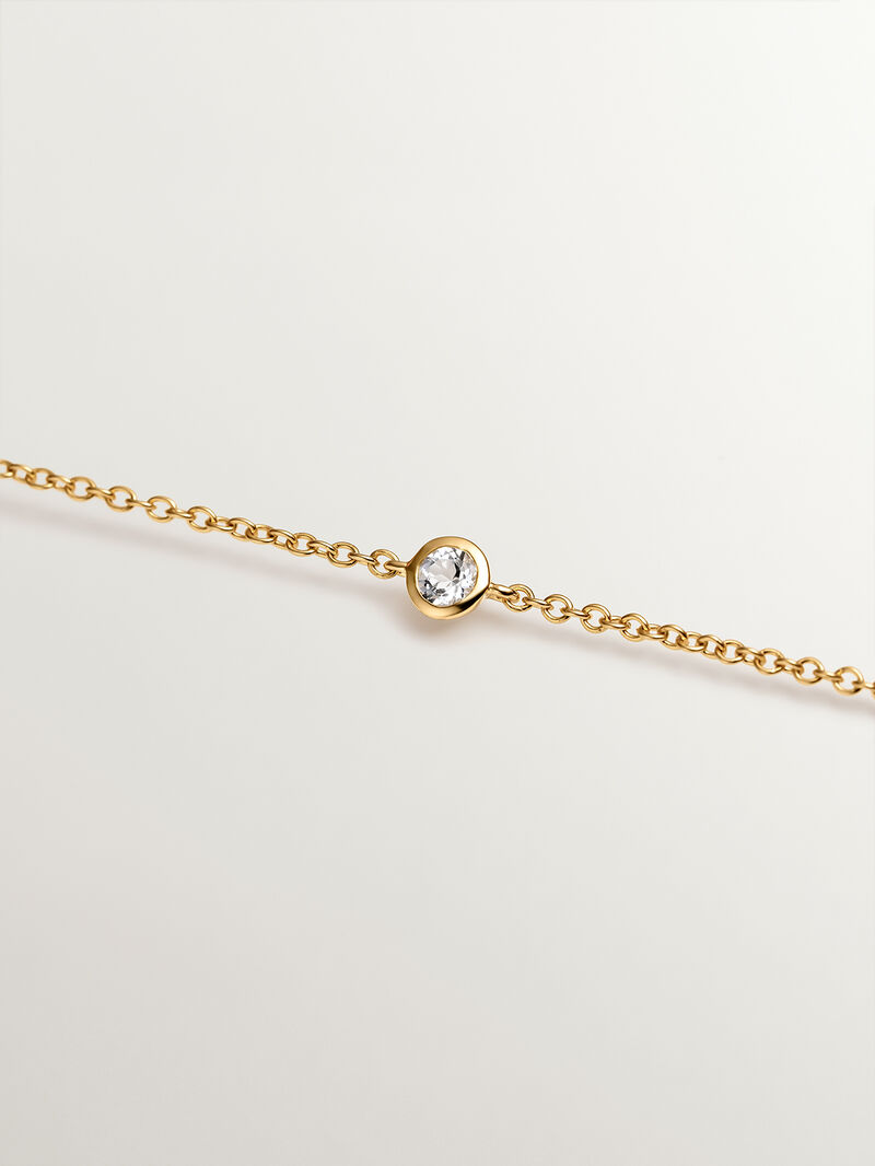 18K yellow gold plated 925 silver solitaire bracelet with white topaz. image number 4