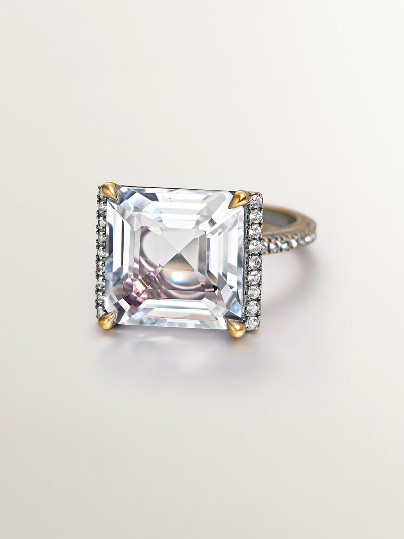 930 Silver ring with aged effect, white quartz, and white sapphires. image number 2