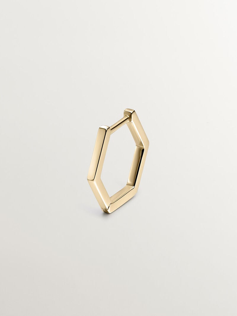 Individual 9K yellow gold hoop earring with hexagonal shape. image number 0
