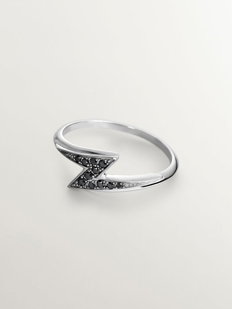 931 Silver ring with lightning bolt and black spinels image number 2