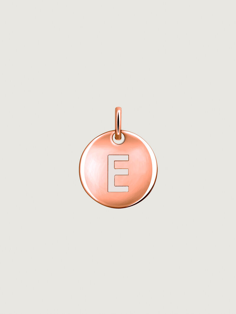 925 Silver charm bathed in 18K rose gold with initial E. image number 0