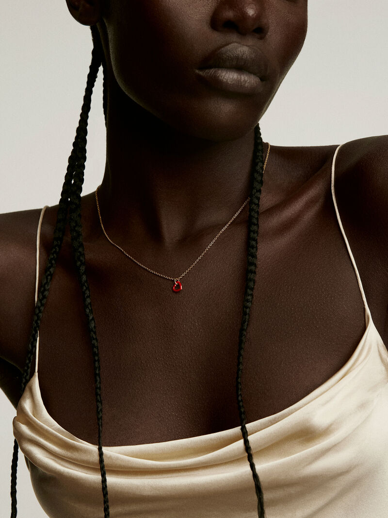 925 Silver pendant bathed in 18K yellow gold with heart and red enamel. image number 1