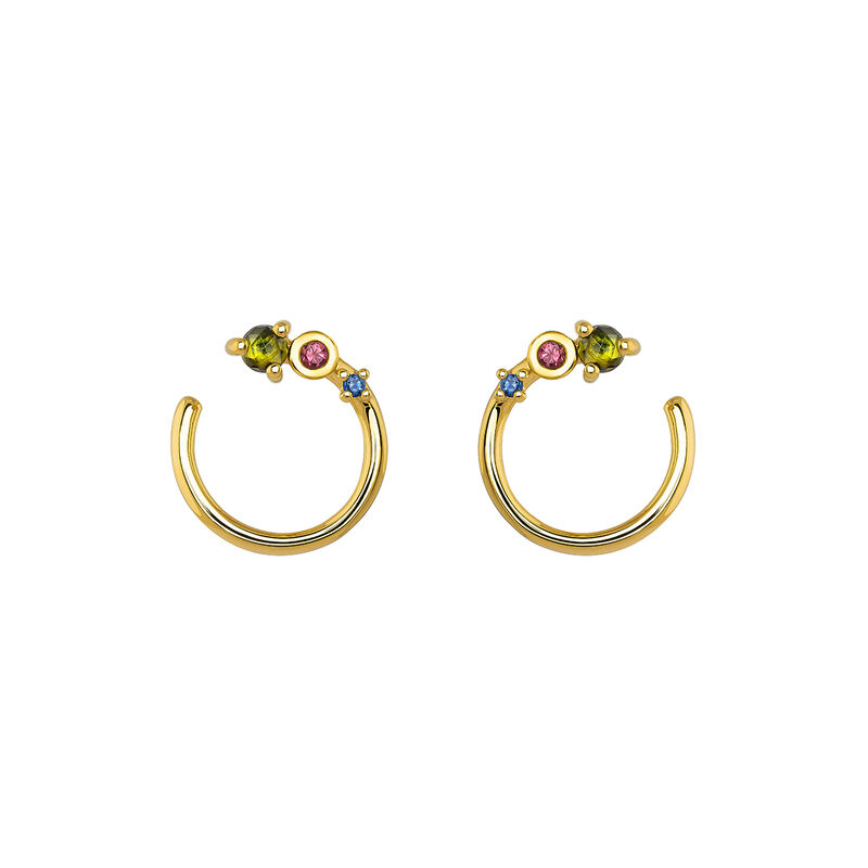 Small curve gold plated with stones hoop earrings, J04154-02-GTPTBS, hi-res