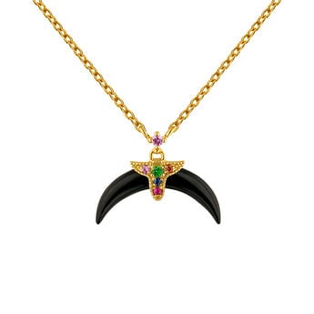 Gold plated multi-stone motifs onyx horn necklace , J04316-02-ONMULTI, mainproduct