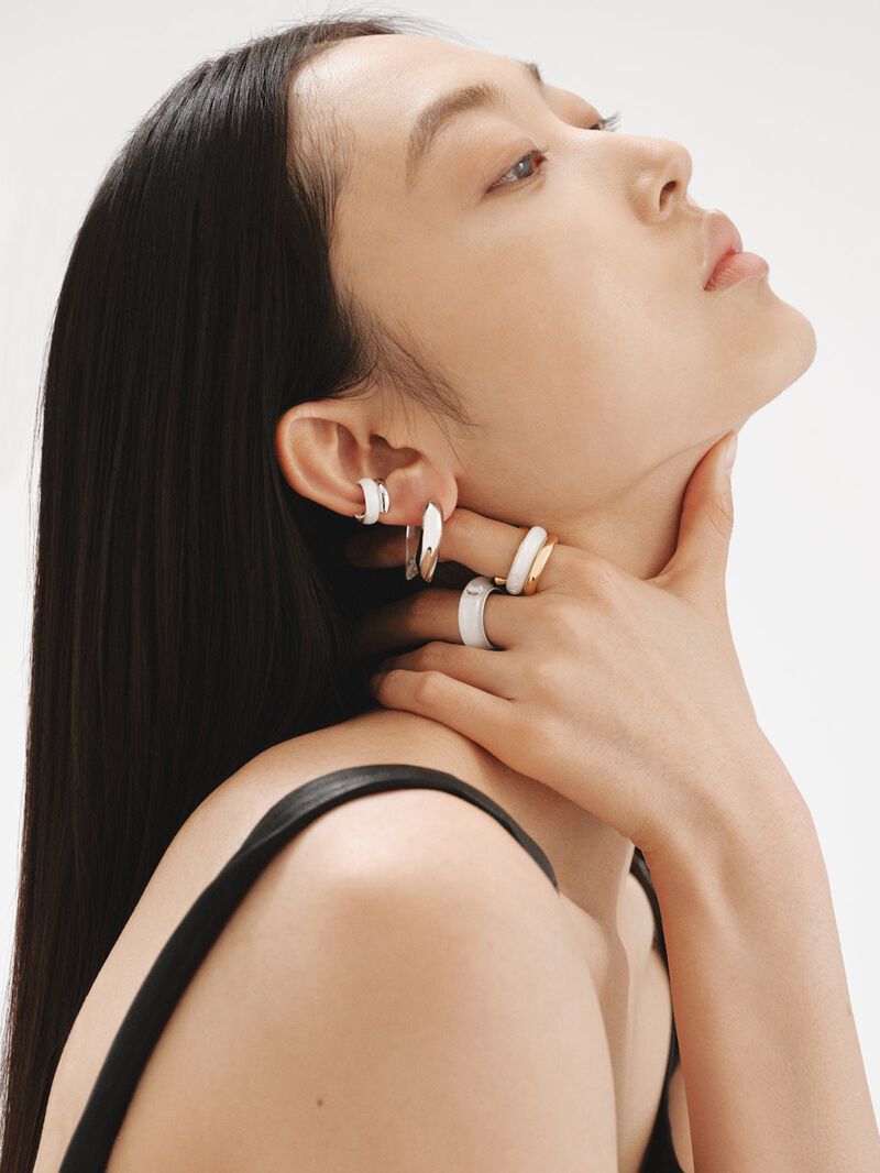 925 silver hoop earrings with zircons suspended in resin image number 7