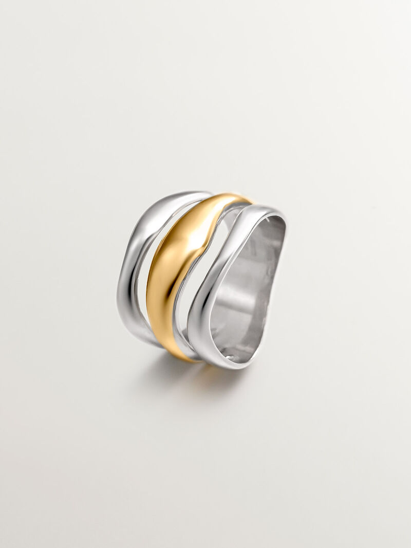 Bicolor triple ring made of 925 silver and 925 silver bathed in 18K yellow gold. image number 0