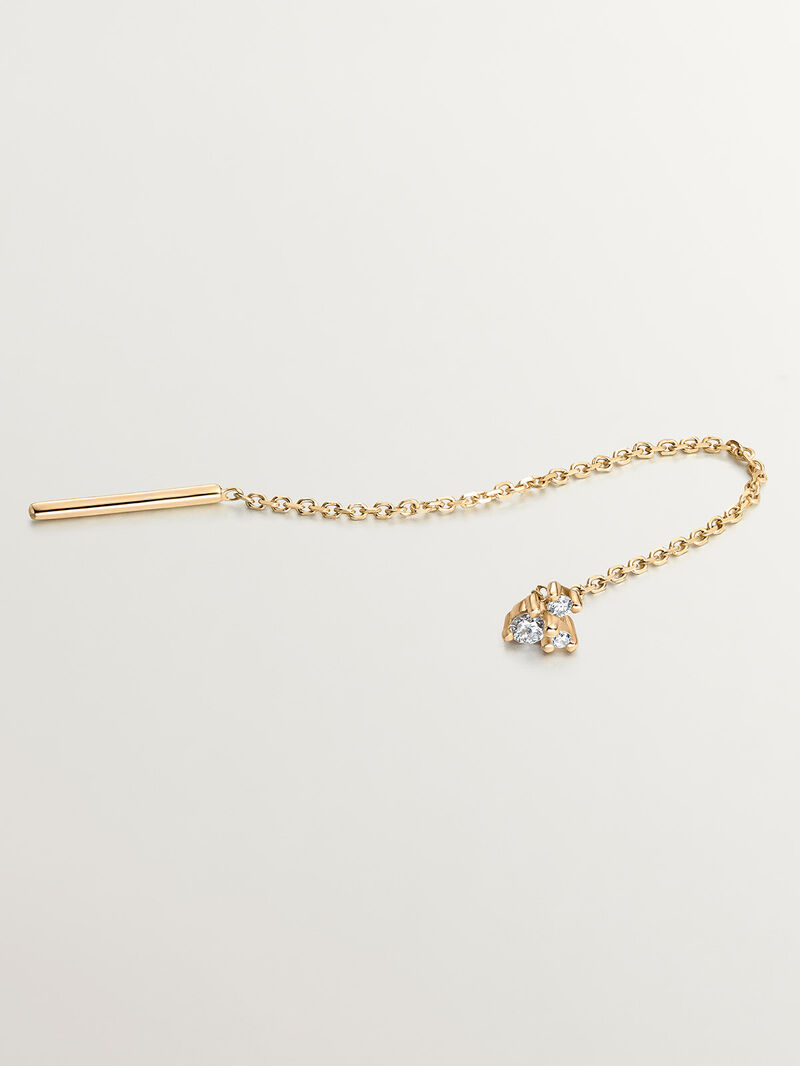 Single 9K yellow gold earring with chain and diamonds. image number 2