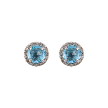 Silver border earrings with blue topaz , J01485-01-BT,hi-res