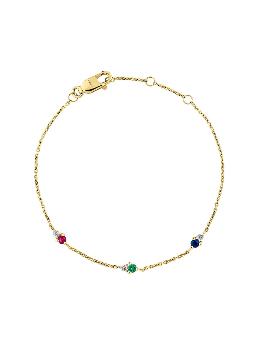 Bracelet en or jaune 9 K avec des pierres multicolores et des diamants , J04986-02-RU-EM-BS, hi-res