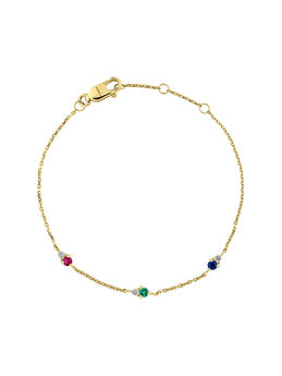Bracelet en or jaune 9 K avec des pierres multicolores et des diamants , J04986-02-RU-EM-BS,hi-res