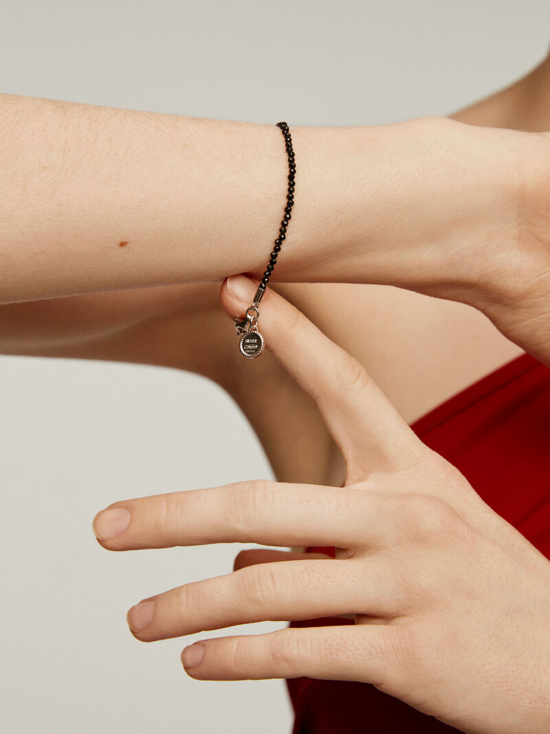 925 Silver bracelet with black spinel beads image number 1