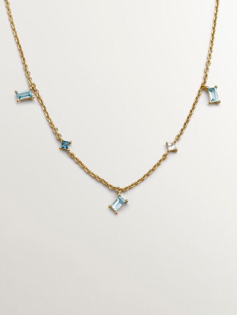 925 silver necklace bathed in 18k yellow gold with blue and white blue and whit image number 0