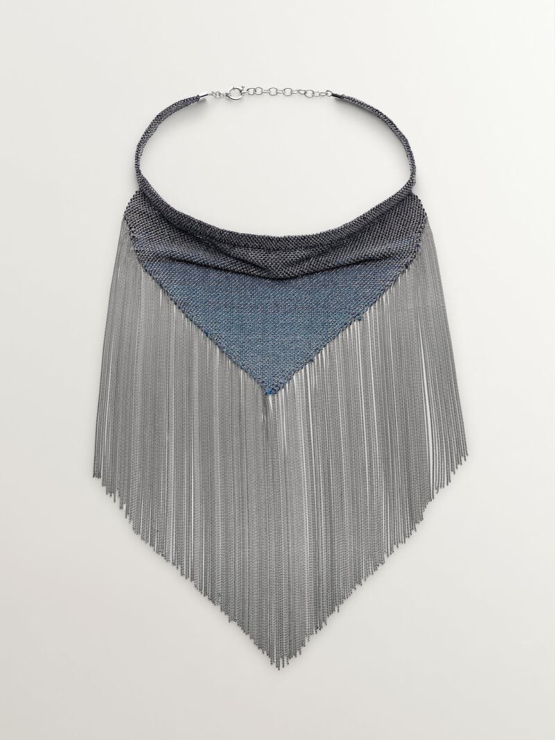 925 silver and silk mesh bandana necklace image number 0