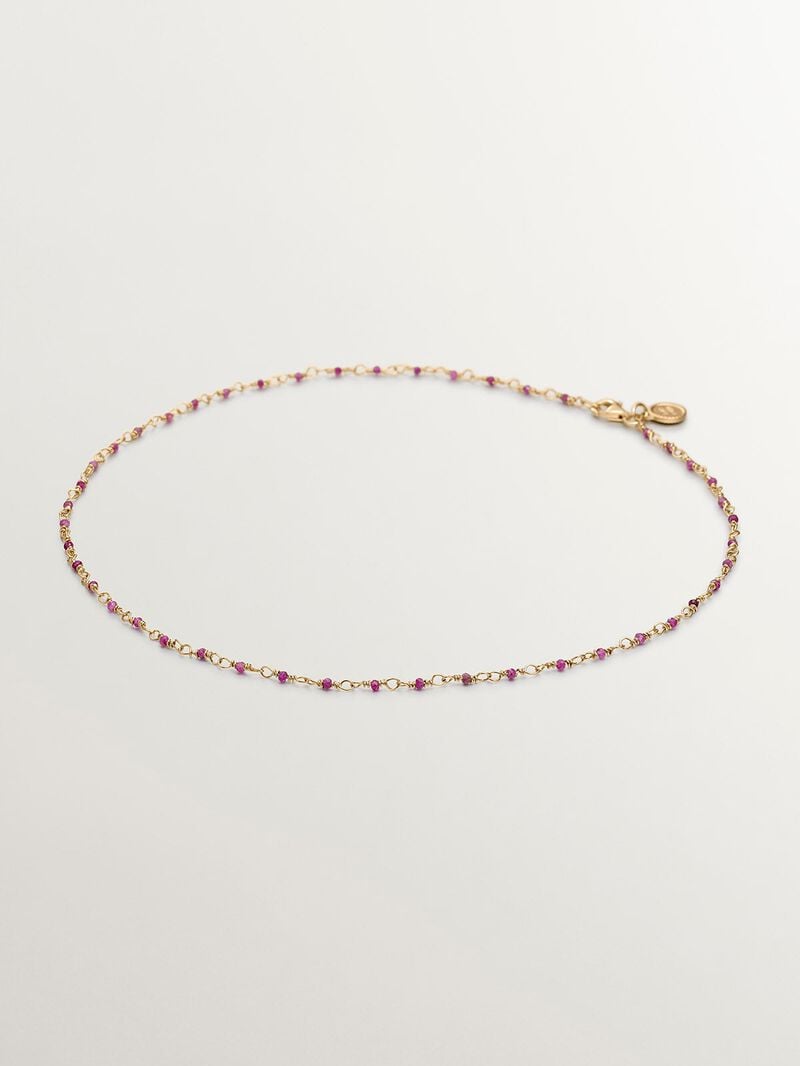 925 Silver chain bathed in 18K yellow gold with pink ruby beads. image number 0