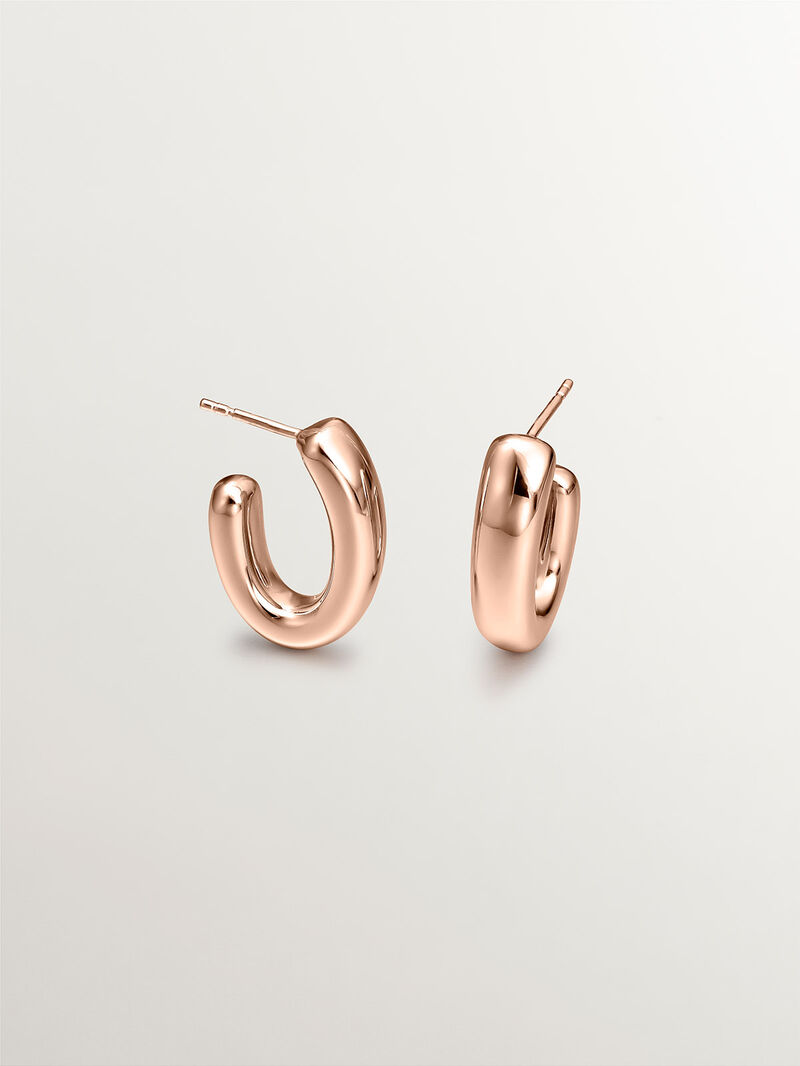 Small oval hoop earrings made of 925 silver plated in 18K rose gold. image number 0
