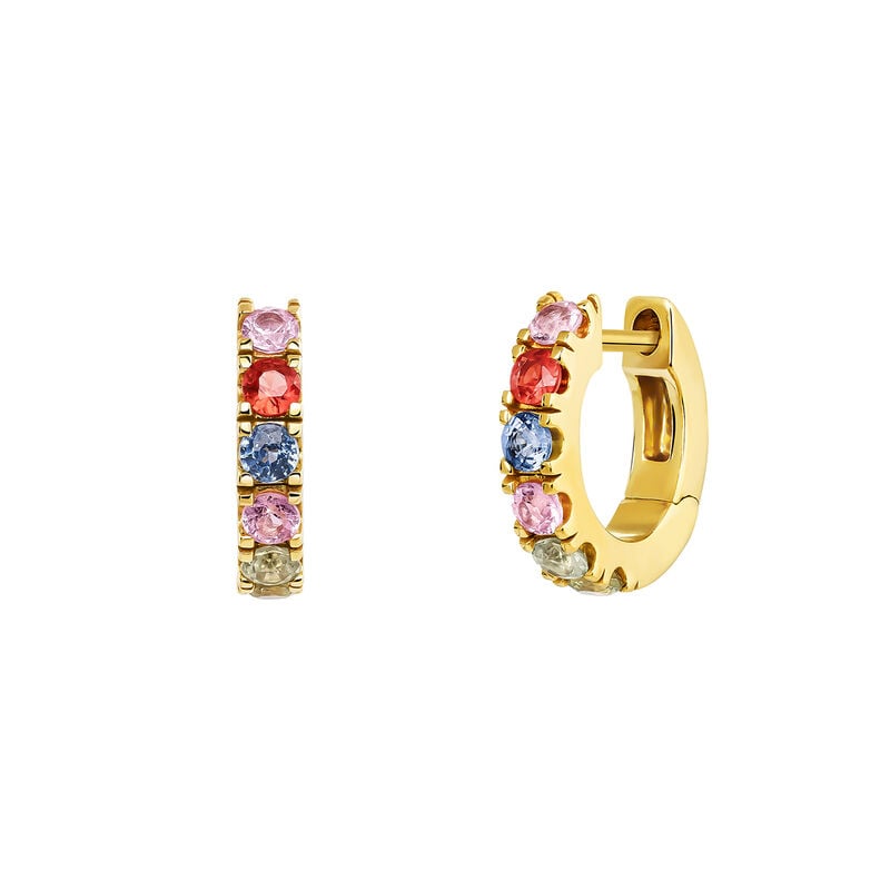 Gold plated hoop earring with sapphire , J04094-02-MULTI, hi-res