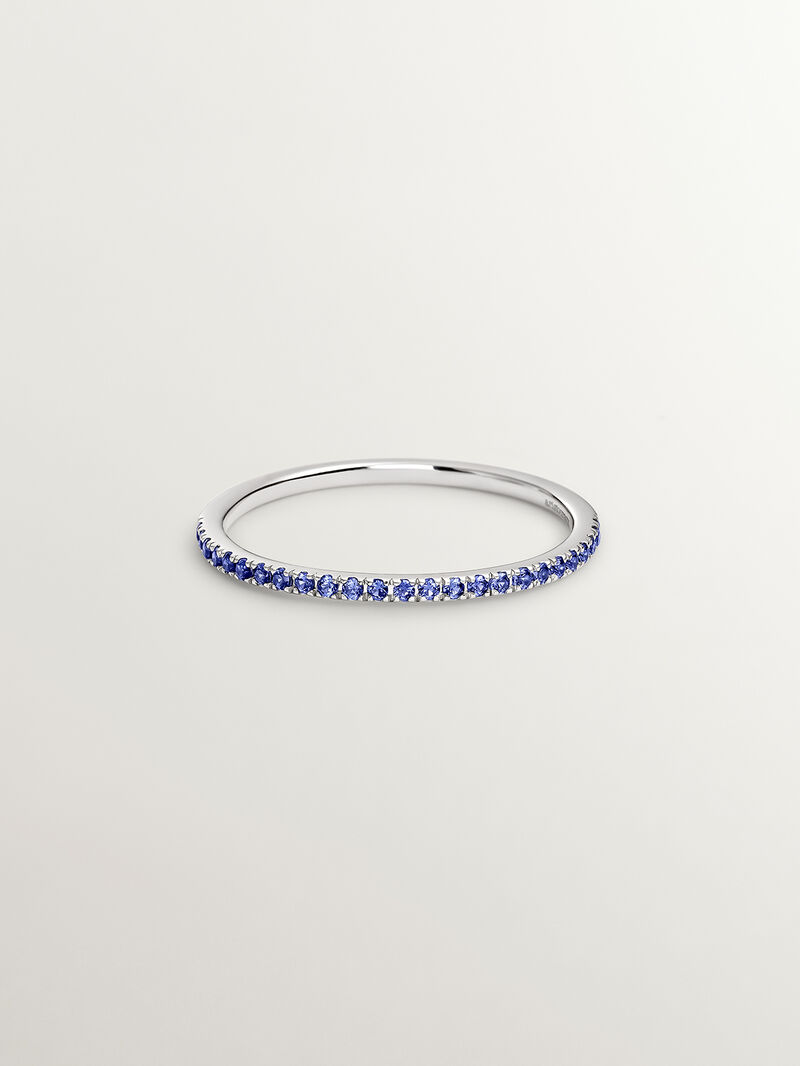 9K white gold ring with blue sapphires image number 2