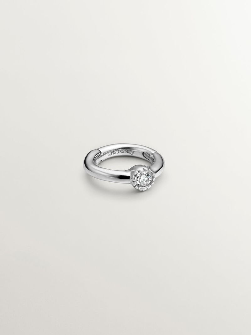 Individual small hoop earring made of 9K white gold with a 0.014 cts diamond. image number 1