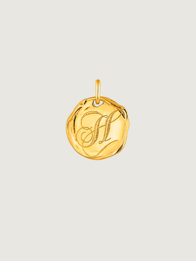 Handcrafted charm made of 925 silver coated in 18K yellow gold with the initial H image number 0