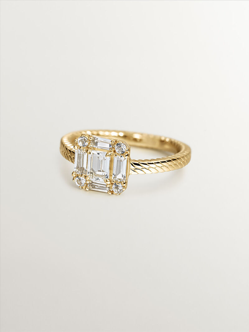 926 Silver ring bathed in 18K yellow gold with gallone finish and white topazes. image number 2
