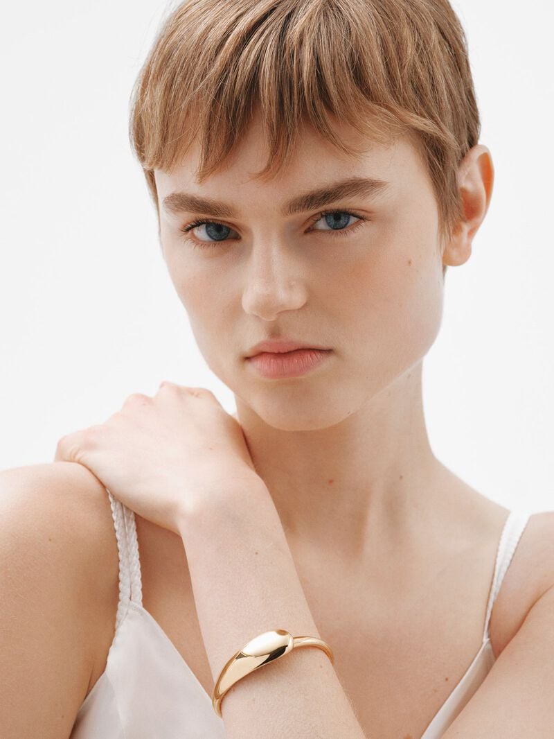 Rigid 18K yellow gold plated 925 silver bracelet with polished effect image number 1