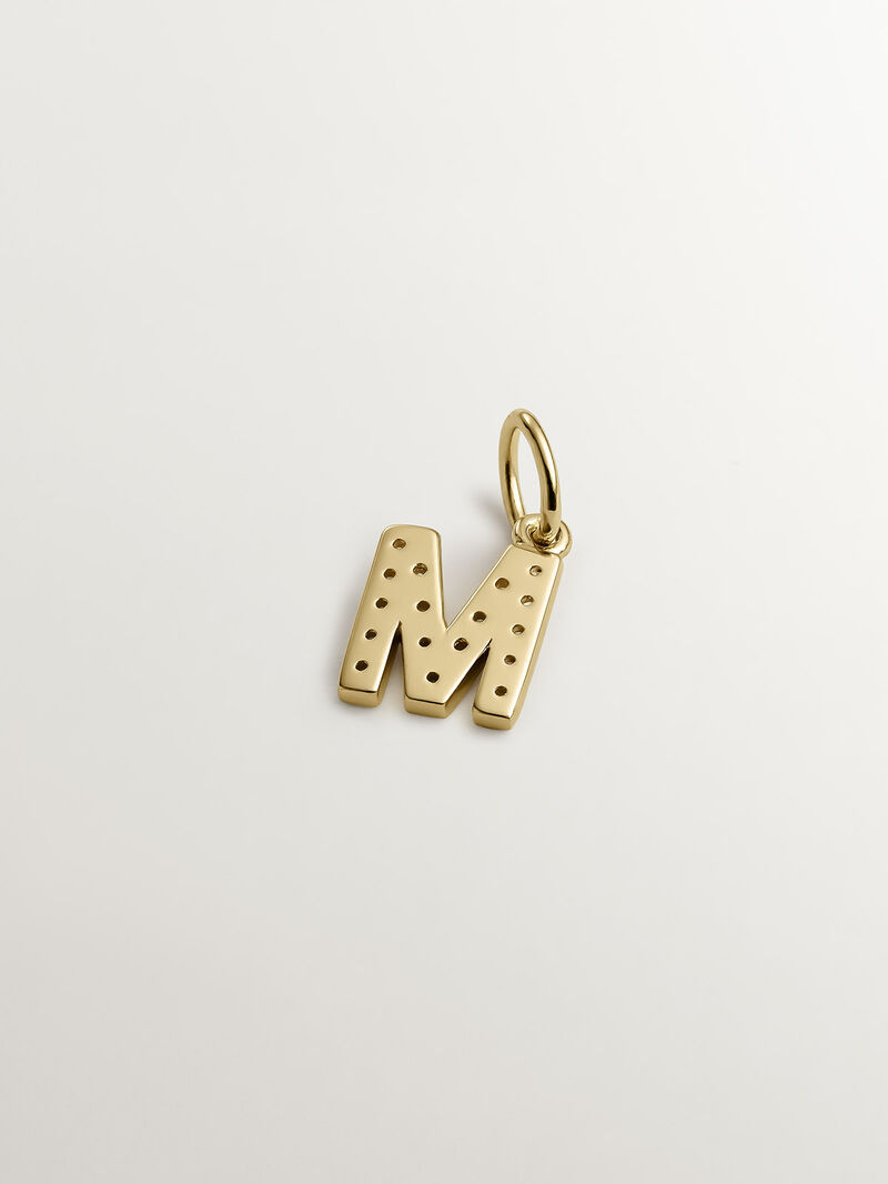 18K Yellow Gold Plated 925 Sterling Silver Charm with White Topaz 'M' Initial image number 2