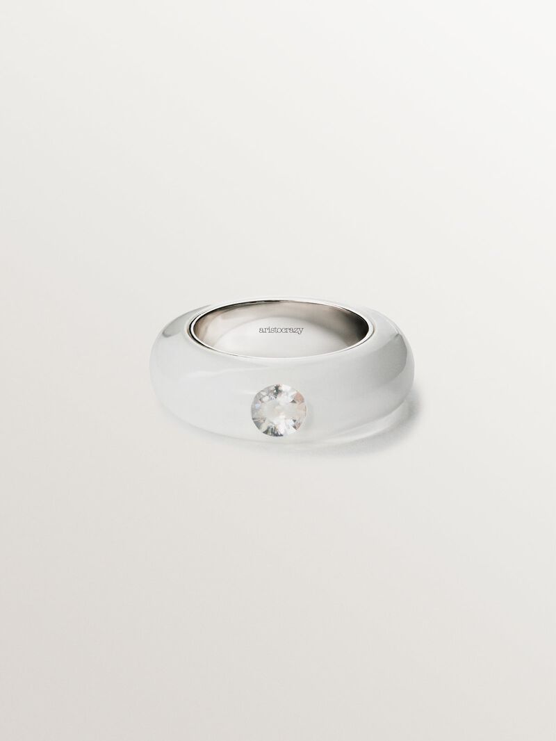 925 silver ring with white enamel and zircon suspended in resin image number 2