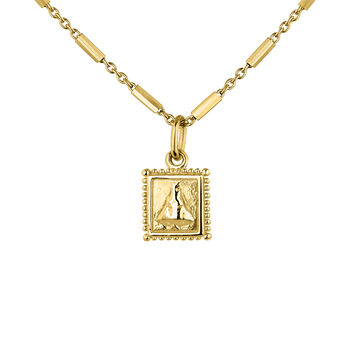 Gold plated square medal necklace , J04716-02, mainproduct