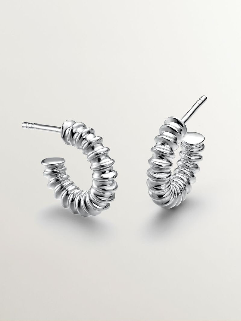 Small 925 silver hoop earrings with embossed finish image number 0
