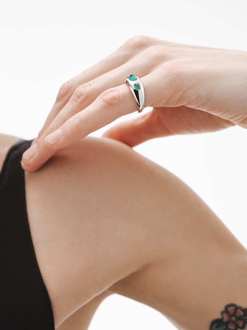 925 silver ring with green chalcedon image number 3