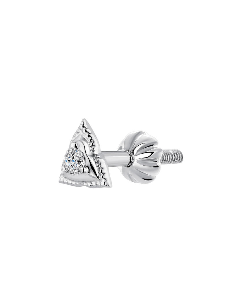 Single 9K white gold earring with diamond in a triangular shape. image number 1