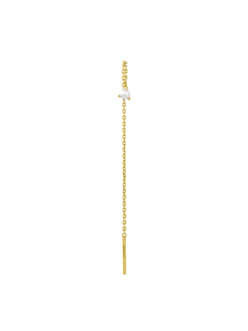 Individual long earring made of 9K yellow gold with chain and pearl. image number 1